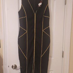 NWT Sexy BLACK WITH GOLD STRIPE midi dress